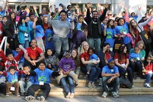 Elementary school children on the steps of the SPA building.